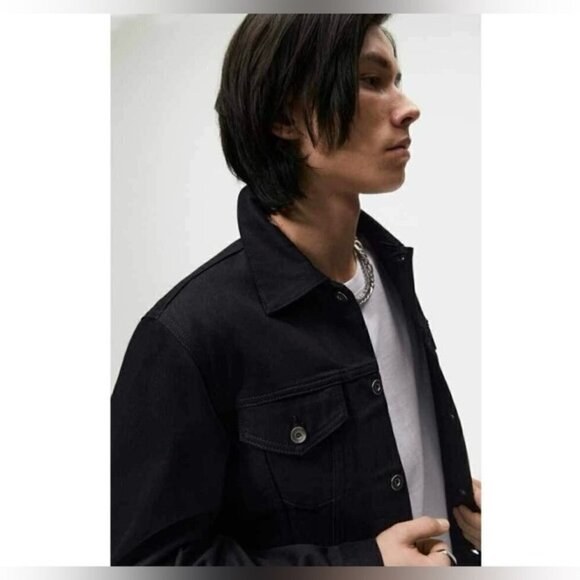 🩷 Zara - Men's Printed Denim Jacket, Special Edition - Black. Size: S-M. NWT. - Picture 10 of 14